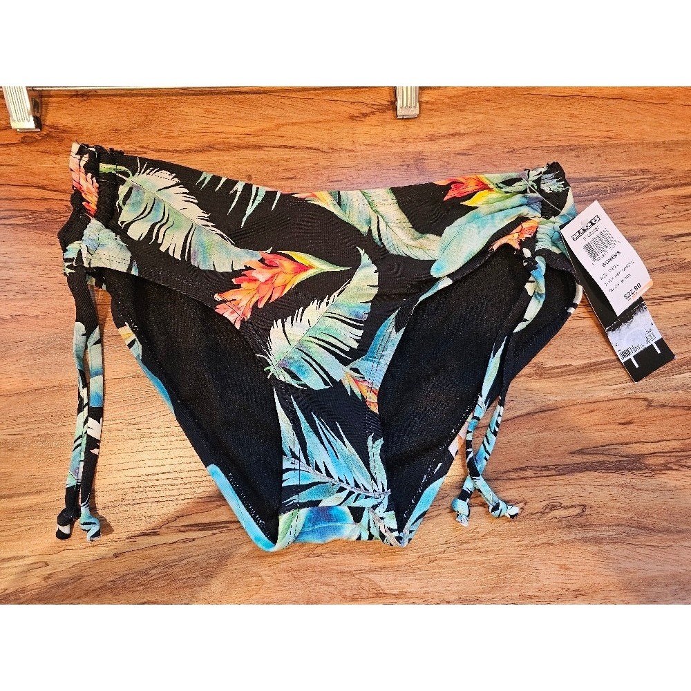 N Swimwear Women's Full Coverage Bikini Bottoms - Black Print, Small